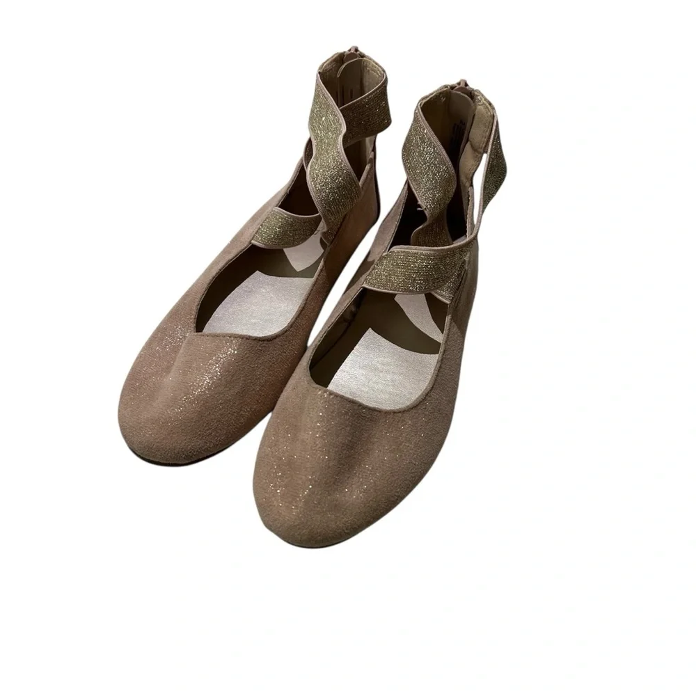 The Children’s Place Girls‎ Gold Glitter pink Ballet Flats Ankle Strap Size 2